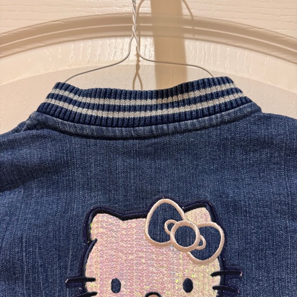 Vtg Kids Girls Hello Kitty 5T Denim Bomber Jacket Blue Sequin Bow Zipper Charm - Picture 12 of 16